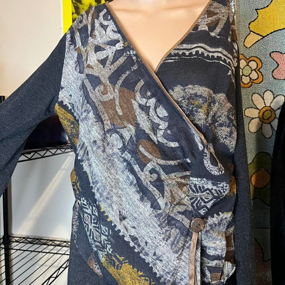 Vintage Abstract Patchwork Wrap Top - image 6